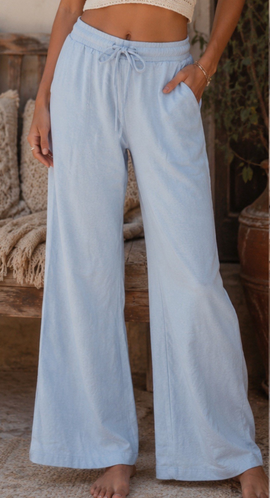Hill House Home Lounge Pants Women’s S Small Blue Wide Leg Drawstring